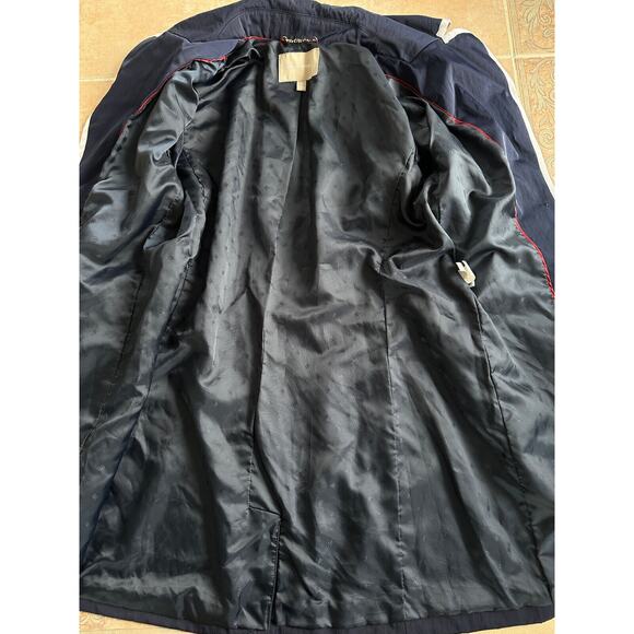 Banana Republic Trench Coat Navy White Ribbon Trim Belted Pocket Women size S - Picture 9 of 13